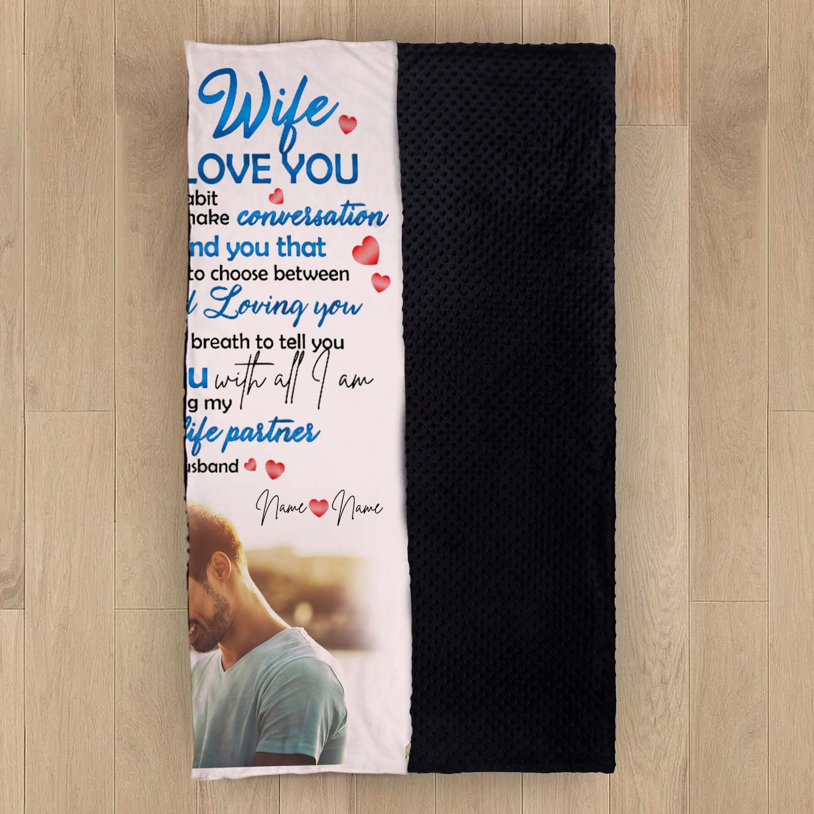 To My Wife Personalised Couple Blanket Engrave Photo Sweet Gift For Her "Thank you for being my great life partner"-Jessemade AU
