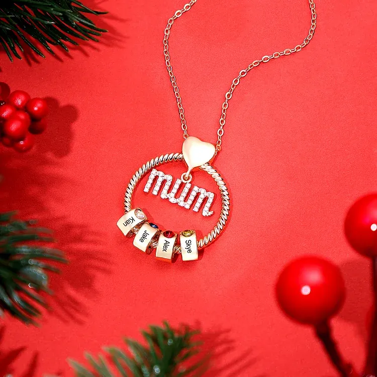 1 Name - Personalised Mum Circle Pendant Necklace Custom Name & Birthstone Necklace Gifts For Mum