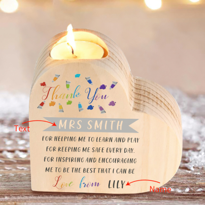 Wooden Candle Holder Custom Text & Name Candlestick Teachers' Day Gift For Teacher - Thank You For Helping Me To Learn And Play-Jessemade AU