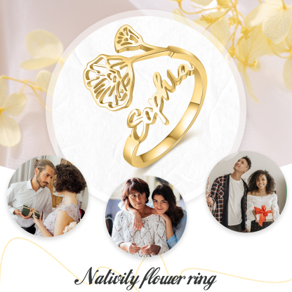 Personalised August Birth Flower Ring With Name Gifts For Her-Jessemade AU