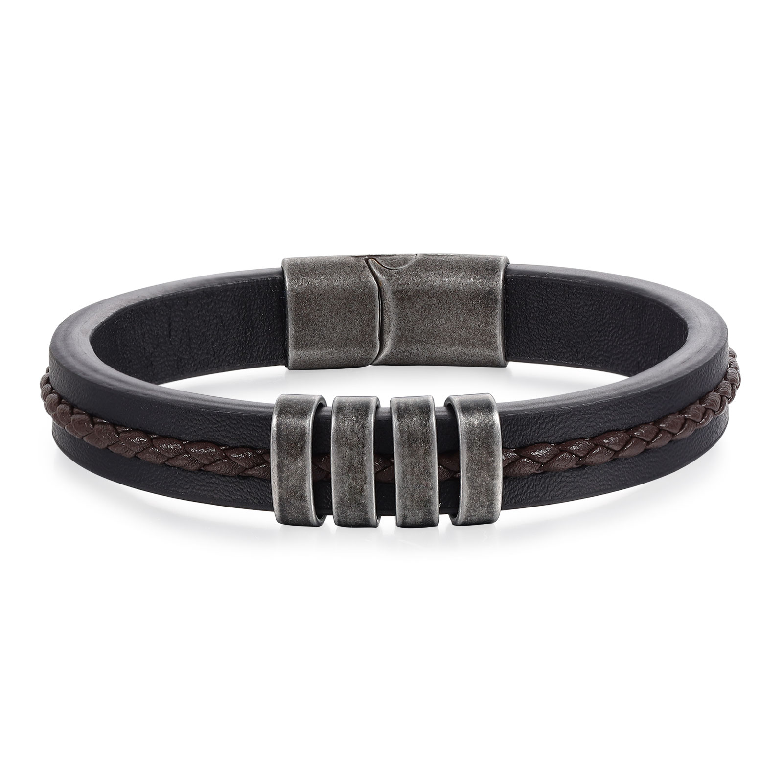 4 Names - Personalised Men's Leather Bracelet Custom Text Beaded Bracelets Vintage Gift for Him