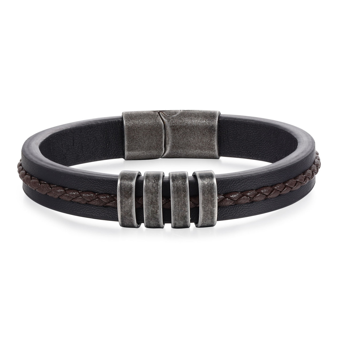 4 Names - Personalised Men's Leather Bracelet Custom Text Beaded Bracelets Vintage Gift for Him