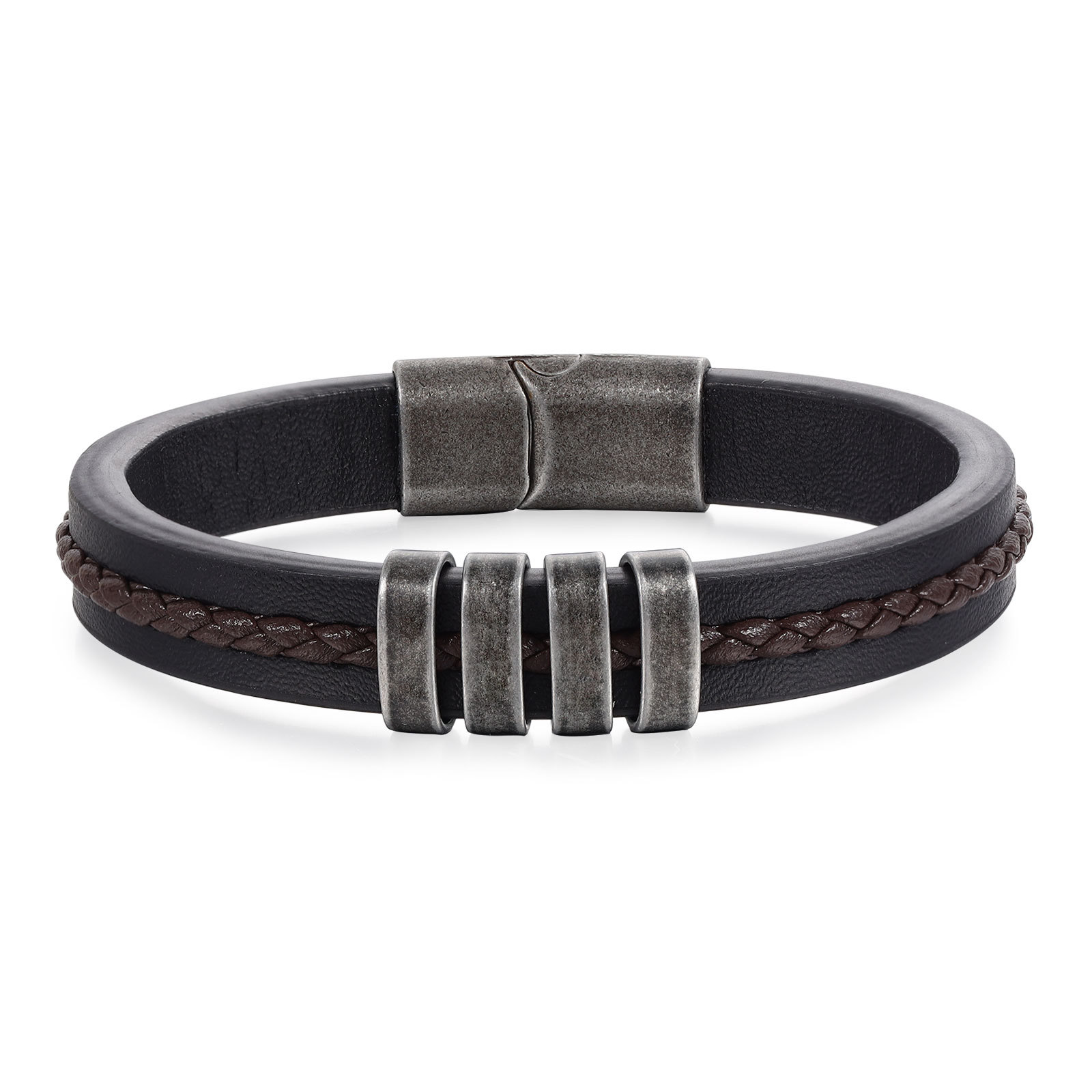 4 Names - Personalised Men's Leather Bracelet Custom Text Beaded Bracelets Vintage Gift for Him