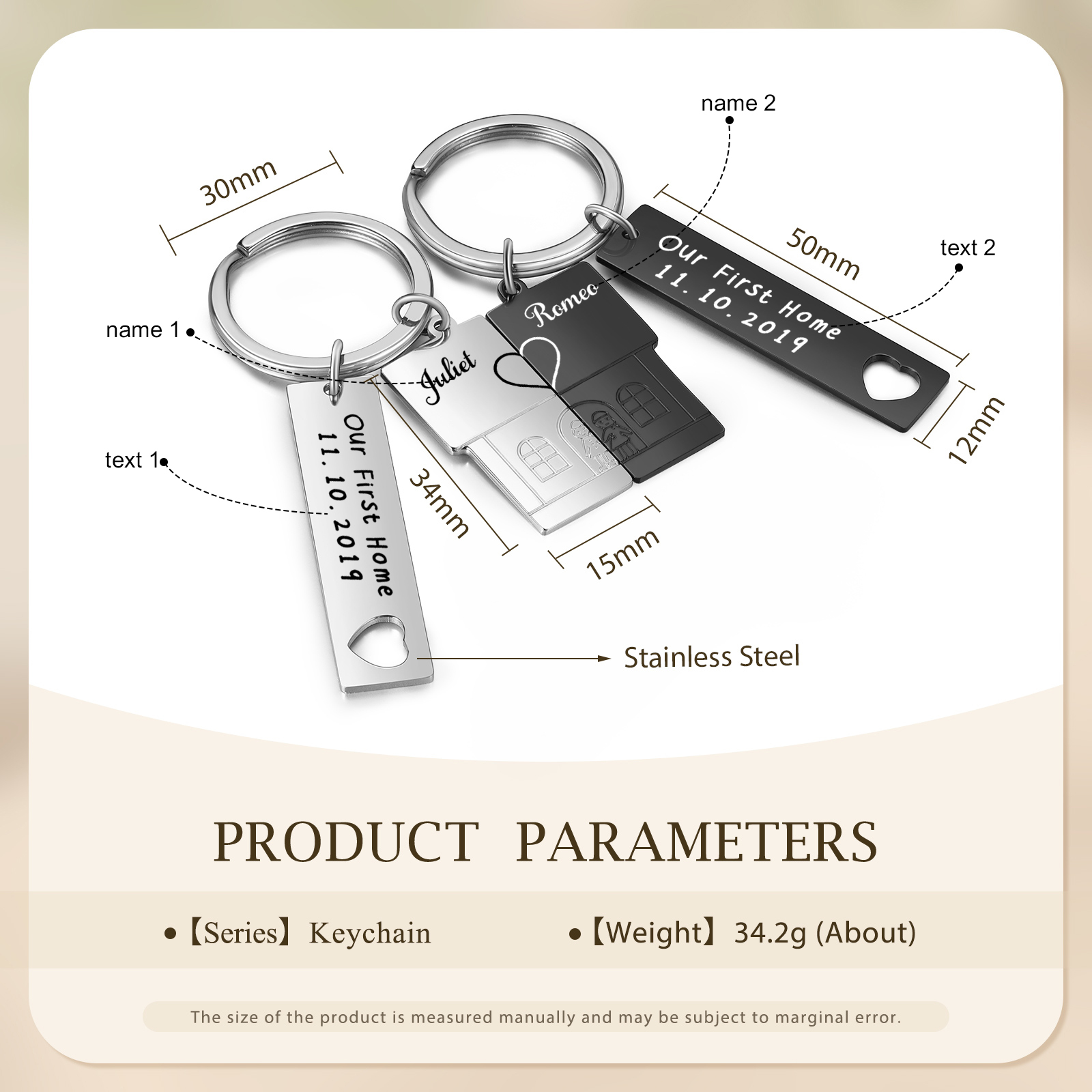 Personalised New Home Keychain Customised 2 Names & Texts Keyring Matching Gifts for Couple-Jessemade AU