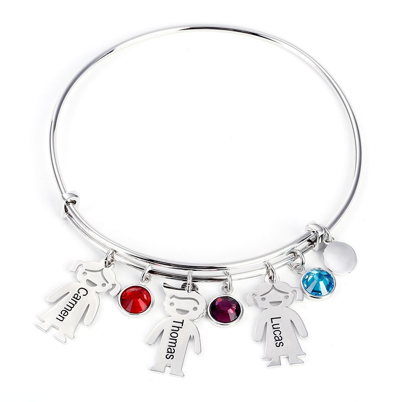 Personalised Kids Charm Bracelet With 3 Birthstones Engraved Names Bracelet Gift For Her-Jessemade AU