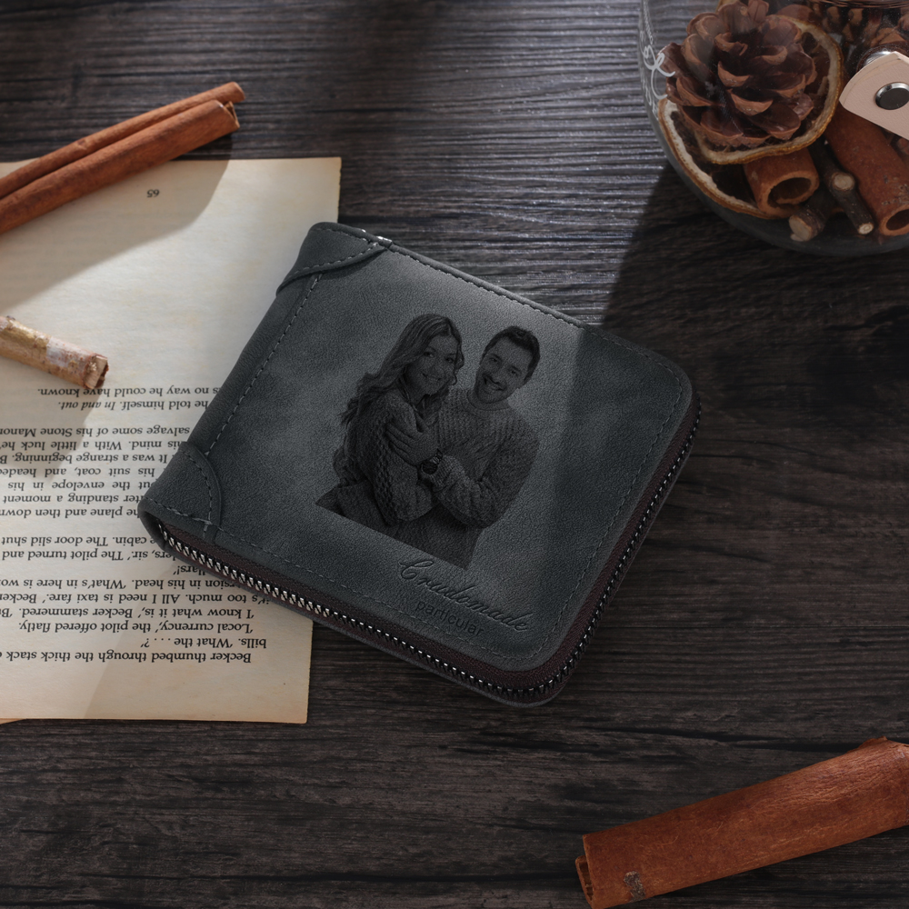 Personalised Leather Wallet Engraved Photo Short Purse Gifts For Men-Jessemade AU
