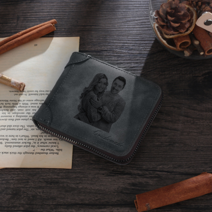 Personalised Leather Wallet Engraved Photo Short Purse Gifts For Men-Jessemade AU