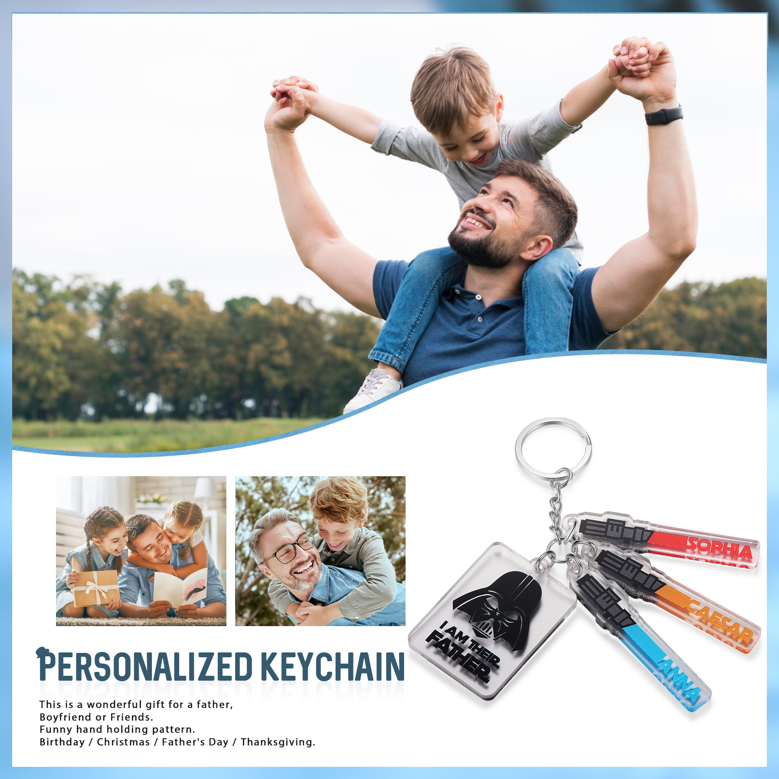 3 Names - Personalised Text & Name Acrylic Keychain Star Wars Gifts for Father/Grandpa-Jessemade AU