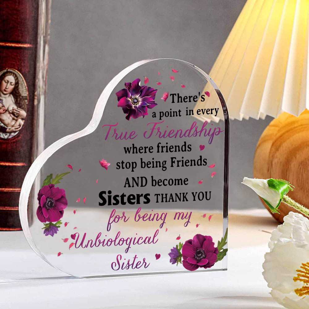 Acrylic Heart Keepsake Violets Ornament "Thank You For Being My Unbiological Sister" Gift For Sisters/Besties/Friends-Jessemade AU