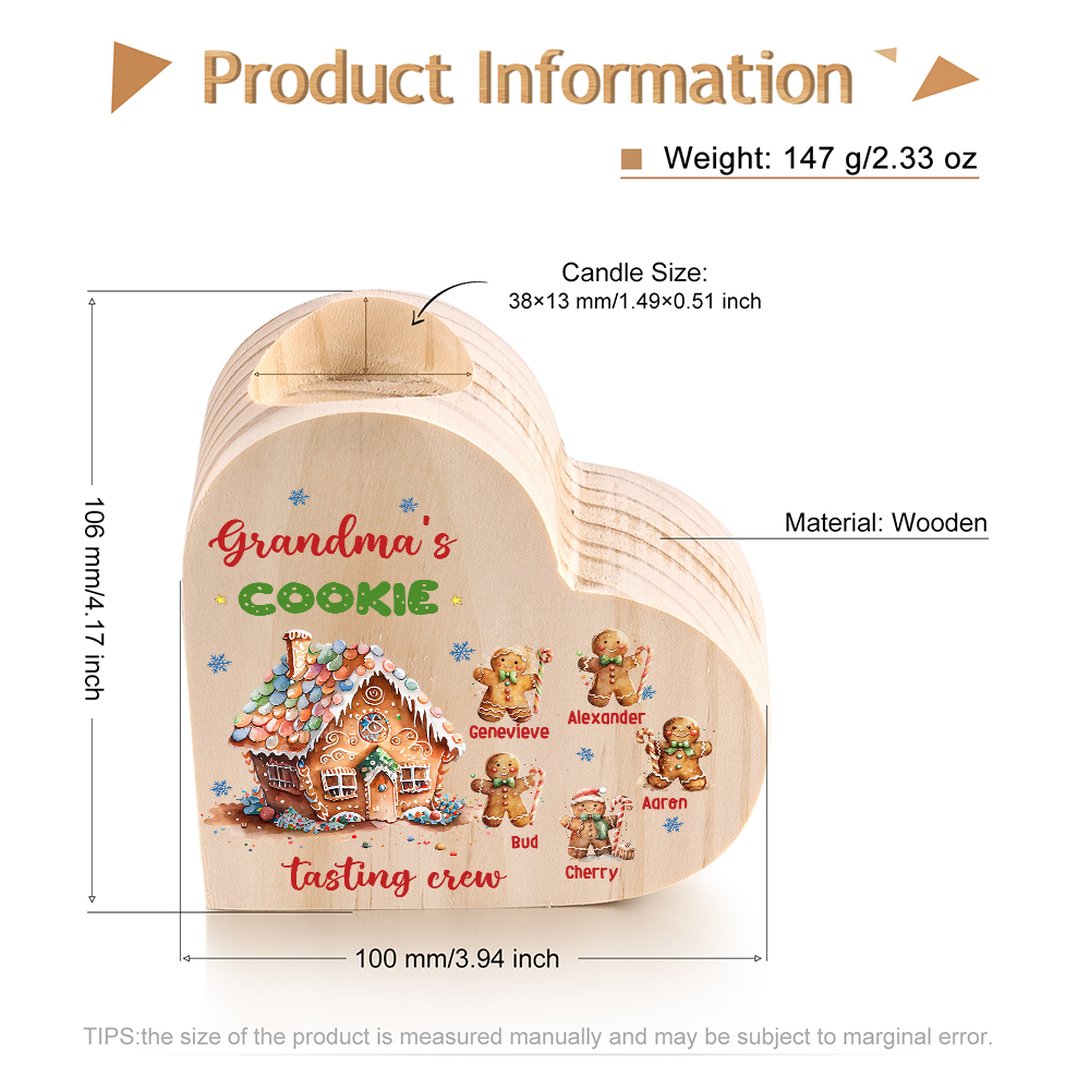 Heart-Shaped Christmas Candle Holder Engraved 6 Names Cookie Candlesticks Personalised Gift for Mum Grandma-Jessemade AU