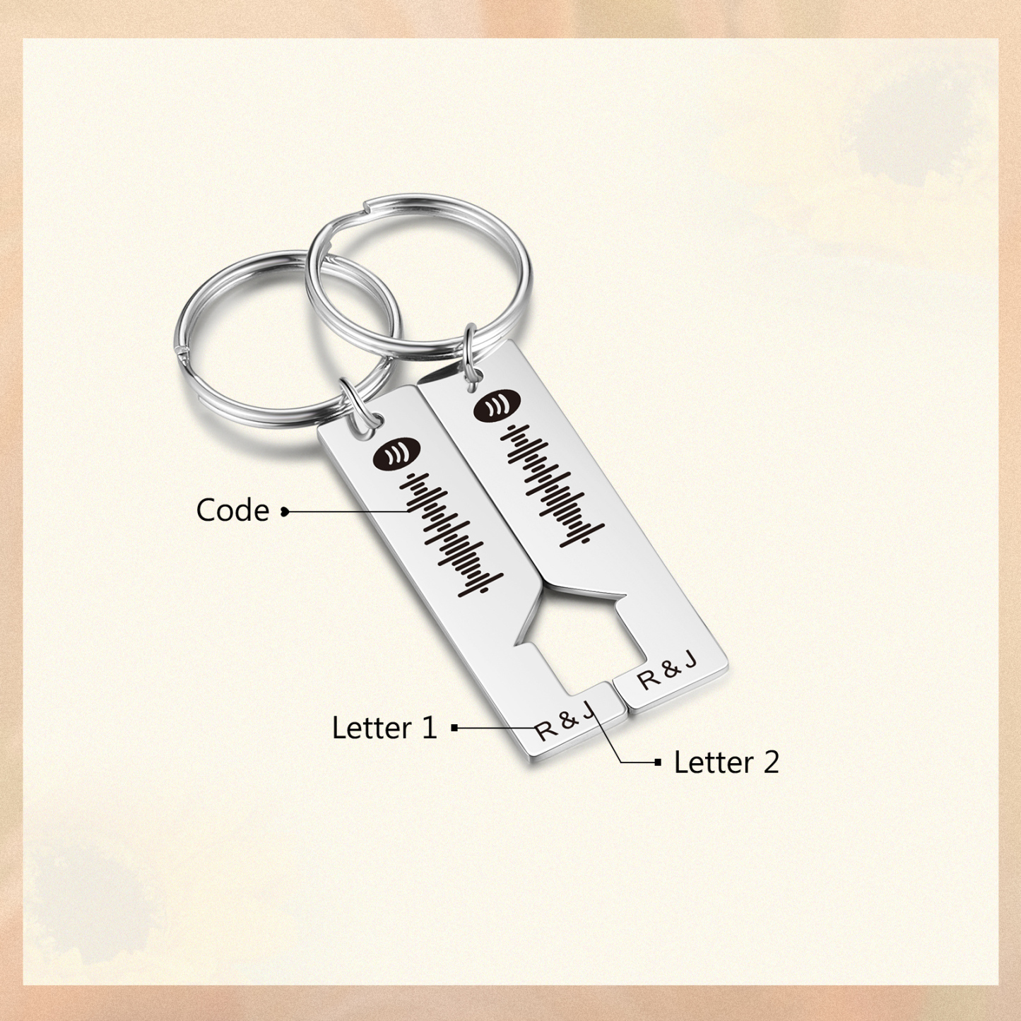 Personalised Spotify Code Keyring Custom 2 Letters Keychain Scannable Music Keychain Valentine's Day Gift for Couples-Jessemade AU