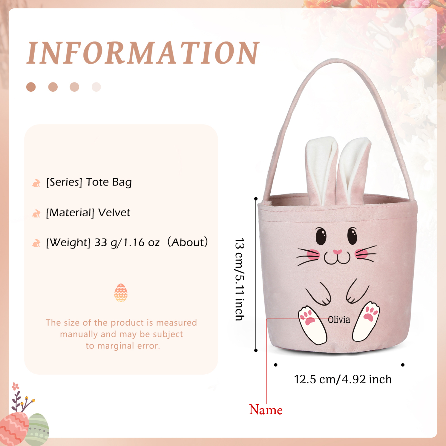 Personalised Bunny Tote Bag Customised With Name Bucket Bag Bunny Basket Easter Gifts-Jessemade AU