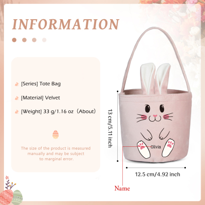 Personalised Bunny Tote Bag Customised With Name Bucket Bag Bunny Basket Easter Gifts-Jessemade AU