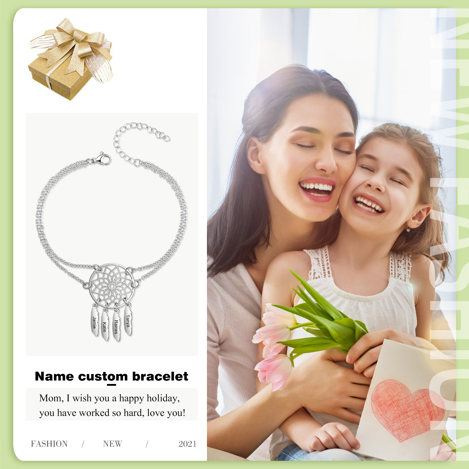 Personalised Dream Catcher 3 Names Bracelet For Ladies-Jessemade AU