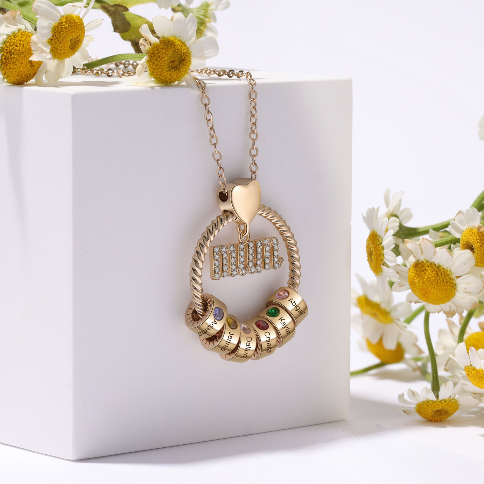 To Mum - 6 Names Personalised Mum Circle Pendant Necklace Custom Name & Birthstone Gifts For Mum | JesseMade