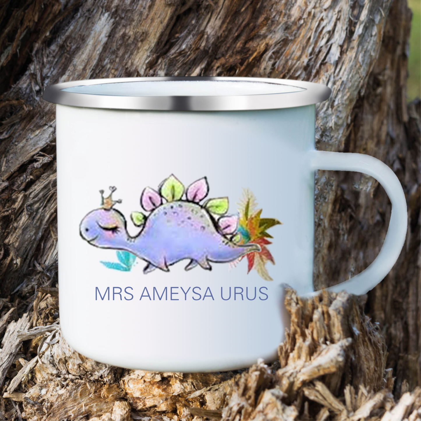 Personalised Enamel Mug Customised Name Dinosaur Cup Camping Mug Birthday Gift for Kids - Stegosaurus-Jessemade AU