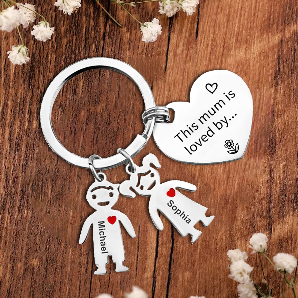 To Mum - 2 Names Personalised Keychain with Kid Charm Engraved Names Keychain Mother's Day Gift for Mum | JesseMade