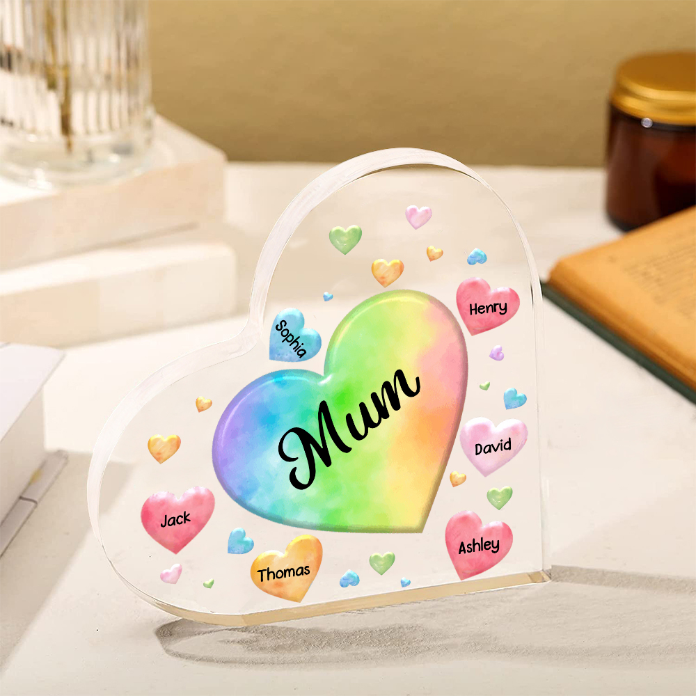 6 Names - Personalised Acrylic Heart Keepsake Custom Text Colourful Hearts Ornament Gift for Mother/Grandma-Jessemade AU