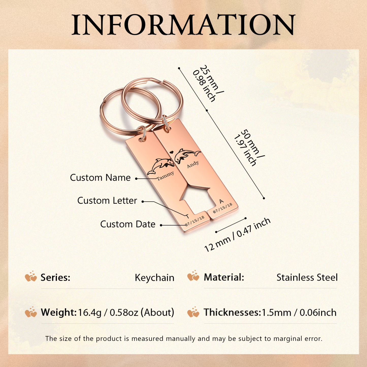 Personalised Couple Keychain Custom 2 Letters & 2 Dates & 2 Names Dolphin Keyring Valentine's Day Gift for Husband/Wife-Jessemade AU