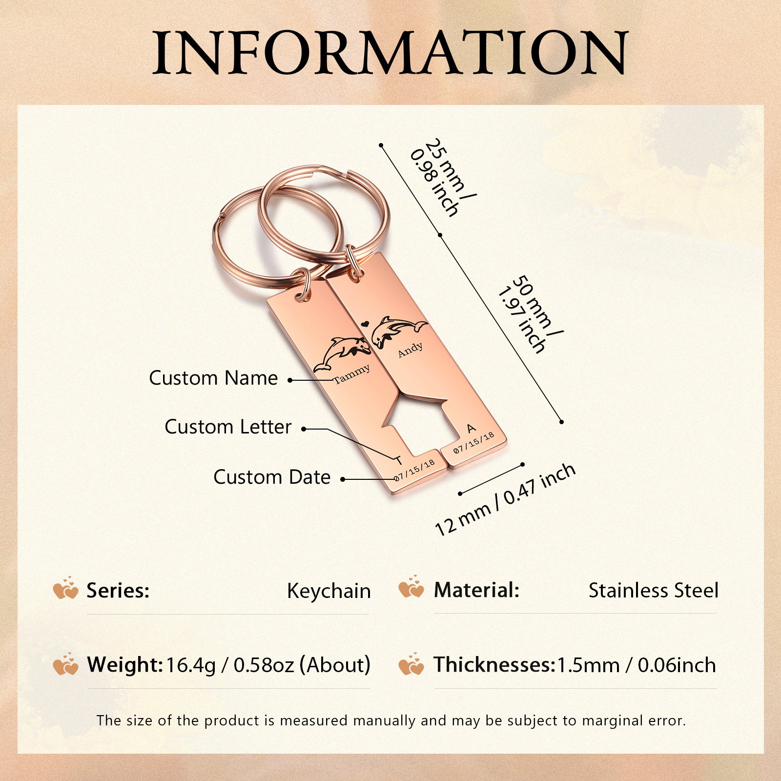 Personalised Couple Keychain Custom 2 Letters & 2 Dates & 2 Names Dolphin Keyring Valentine's Day Gift for Husband/Wife-Jessemade AU