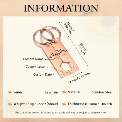 Personalised Couple Keychain Custom 2 Letters & 2 Dates & 2 Names Dolphin Keyring Valentine's Day Gift for Husband/Wife-Jessemade AU