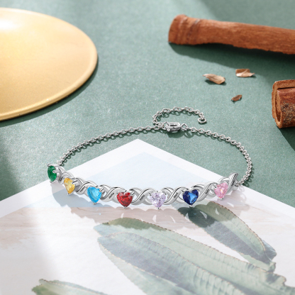 Family Custom Bracelet Heart Personalised with 7 Birthstones Gift Box Set-Jessemade AU
