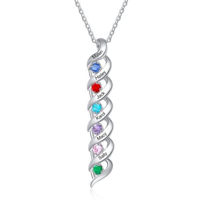 S925 Family Necklace Customised Necklace Cascading Pendant with 2-7 Birthstones Engraving Names Gifts for Her-Jessemade AU