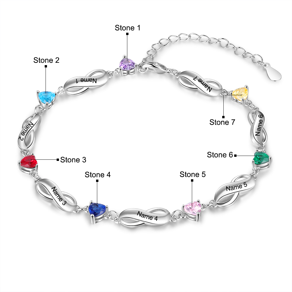 Personalised Infinity Bracelet With 7 Birthstones Engraved Names Bracelet Gift For Women-Jessemade AU