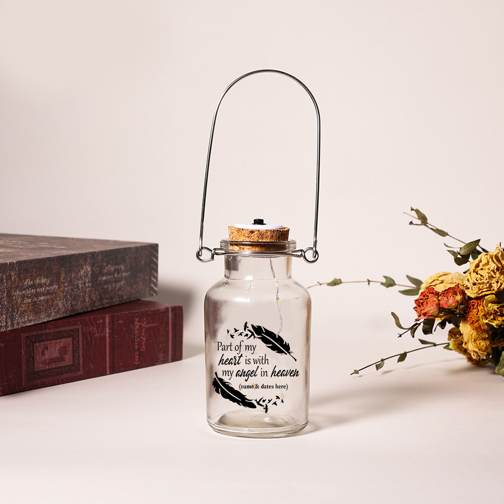 Personalised Jar Night Light Memorial Gifts "Part of My Heart Is with My Angel in Heaven"-Jessemade AU