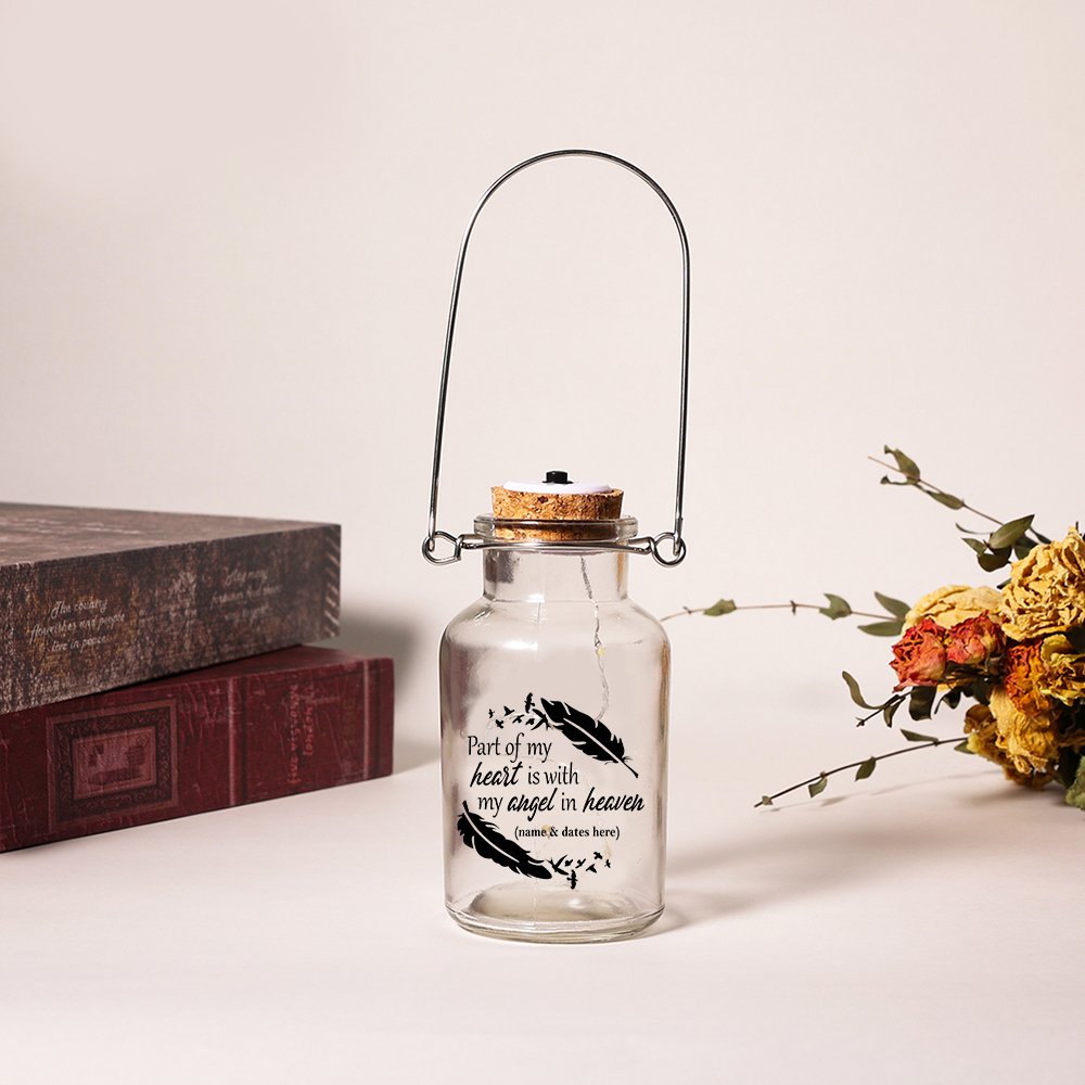 Personalised Jar Night Light Memorial Gifts "Part of My Heart Is with My Angel in Heaven"-Jessemade AU