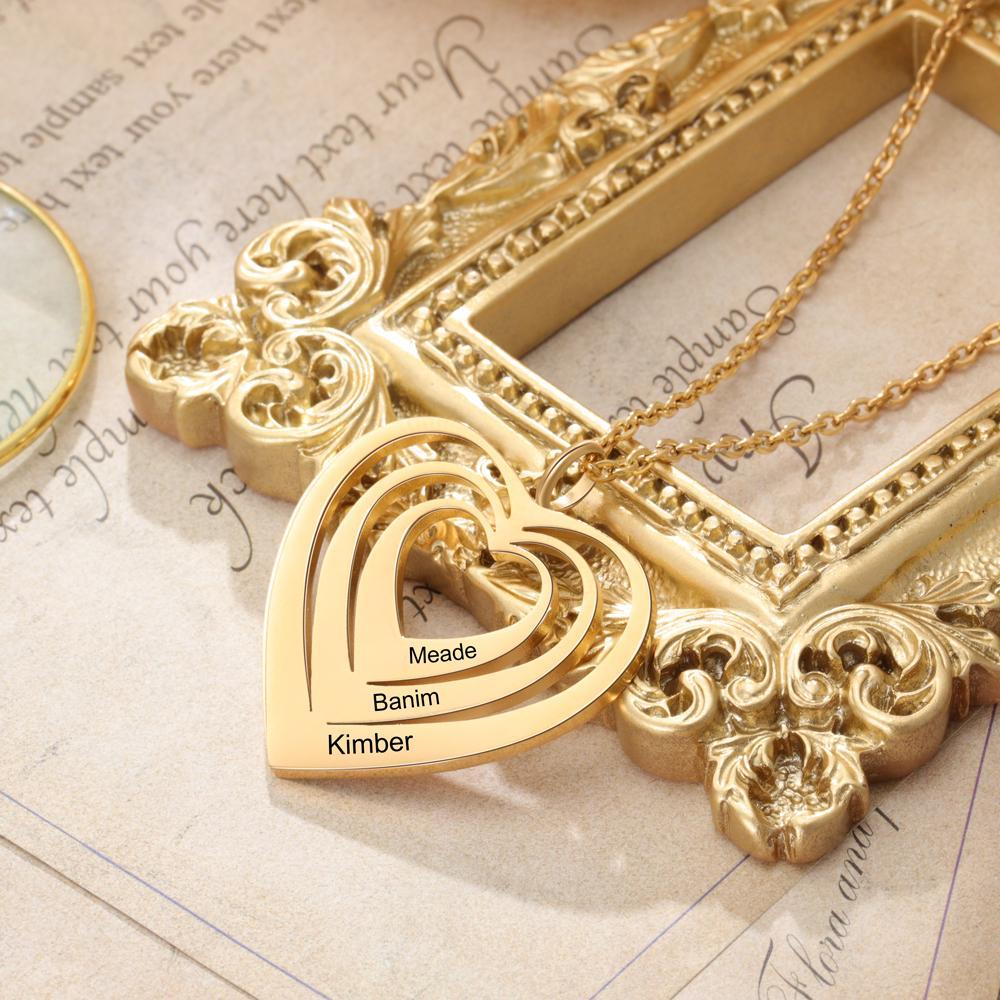 Personalised Family Hearts Necklace Engraved 3 Names Love Heart Necklace Gifts for Her-Jessemade AU