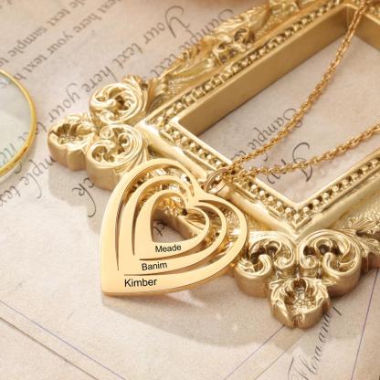 Personalised Family Hearts Necklace Engraved 3 Names Love Heart Necklace Gifts for Her-Jessemade AU