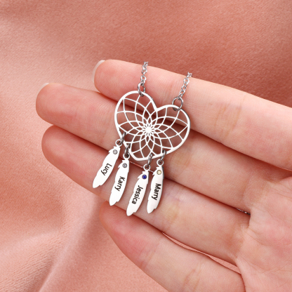 Personalised Dream Catcher Necklace With Birthstones Custom 4 Names Necklace Gifts For Her-Jessemade AU