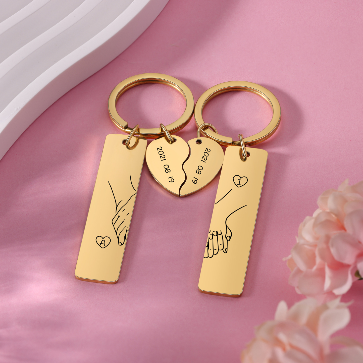 Personalised Hand in Hand Couple Keychain Set Engrave Name Matching Couple Gifts-Jessemade AU
