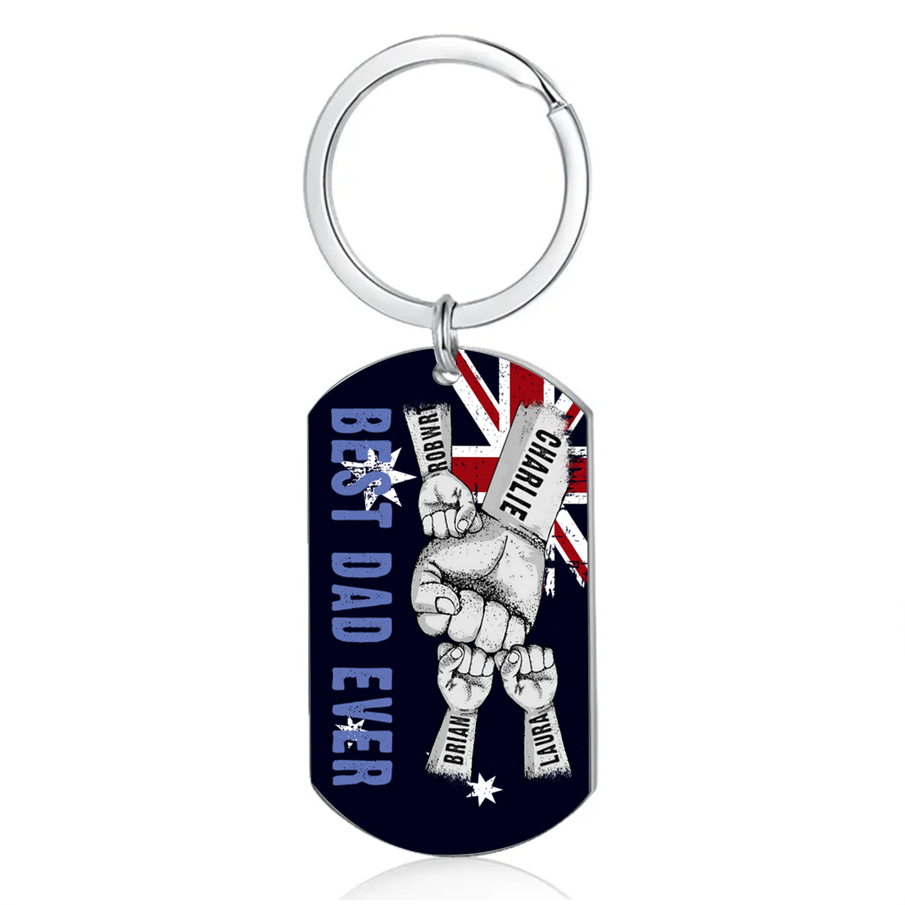 Personalised 4 Names Australian Flag Keychain Fist Bump Keychain Father's Day Gift - Best Dad Ever-Jessemade AU