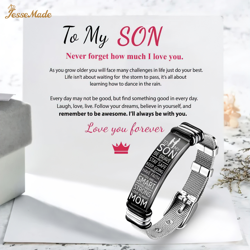 To My Son, You Are Braver Than You Believe Inspirational Bracelet Watchband Initial ID Bar Bangle Gifts For Men-Jessemade AU