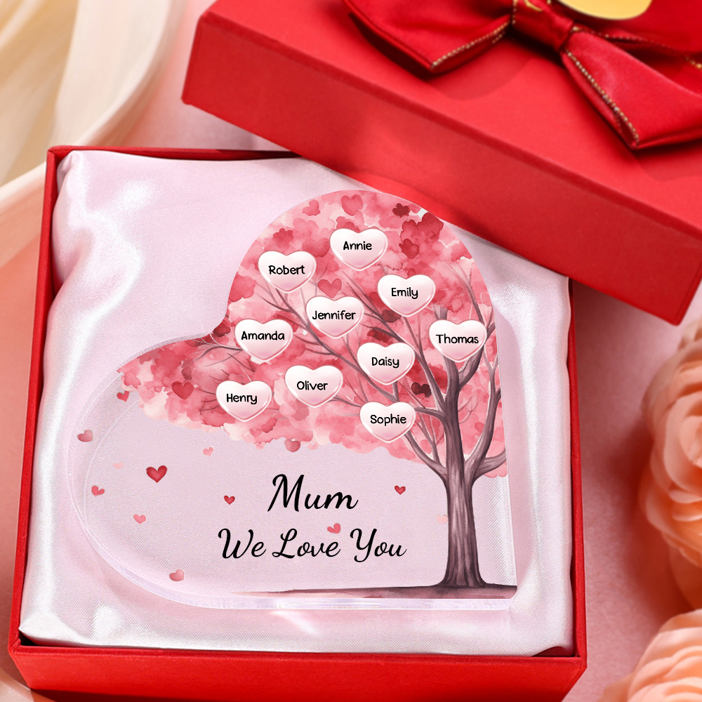 10 Names - Personalised Acrylic Heart Keepsake Custom Text Pink Tree Ornaments Gifts for Grandma/Mother-Jessemade AU