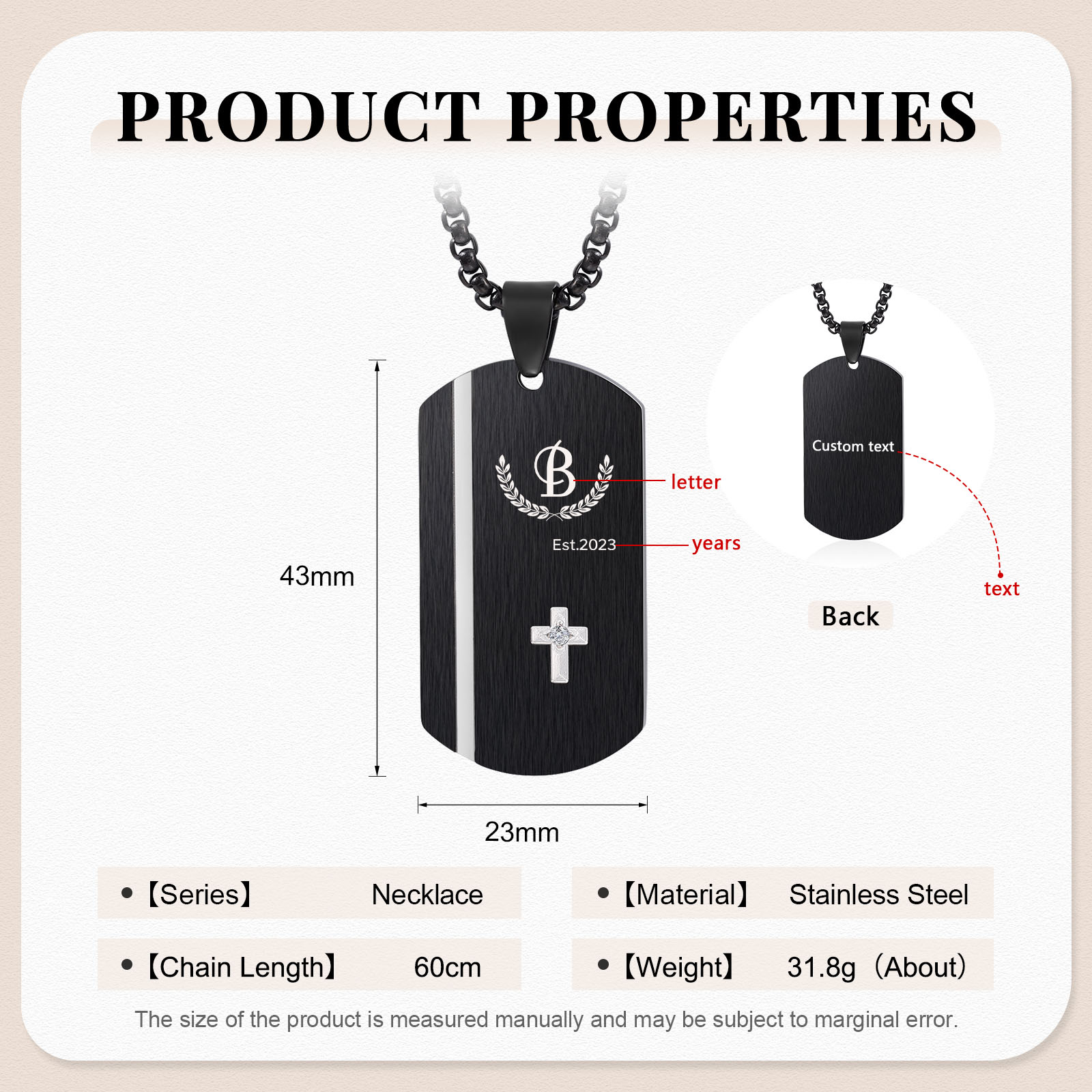 Personalised Men's Necklace Engraved Letter & Year & Text Dog Tag Necklace Stainless Steel Gift for Him-Jessemade AU