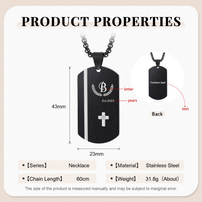 Personalised Men's Necklace Engraved Letter & Year & Text Dog Tag Necklace Stainless Steel Gift for Him-Jessemade AU