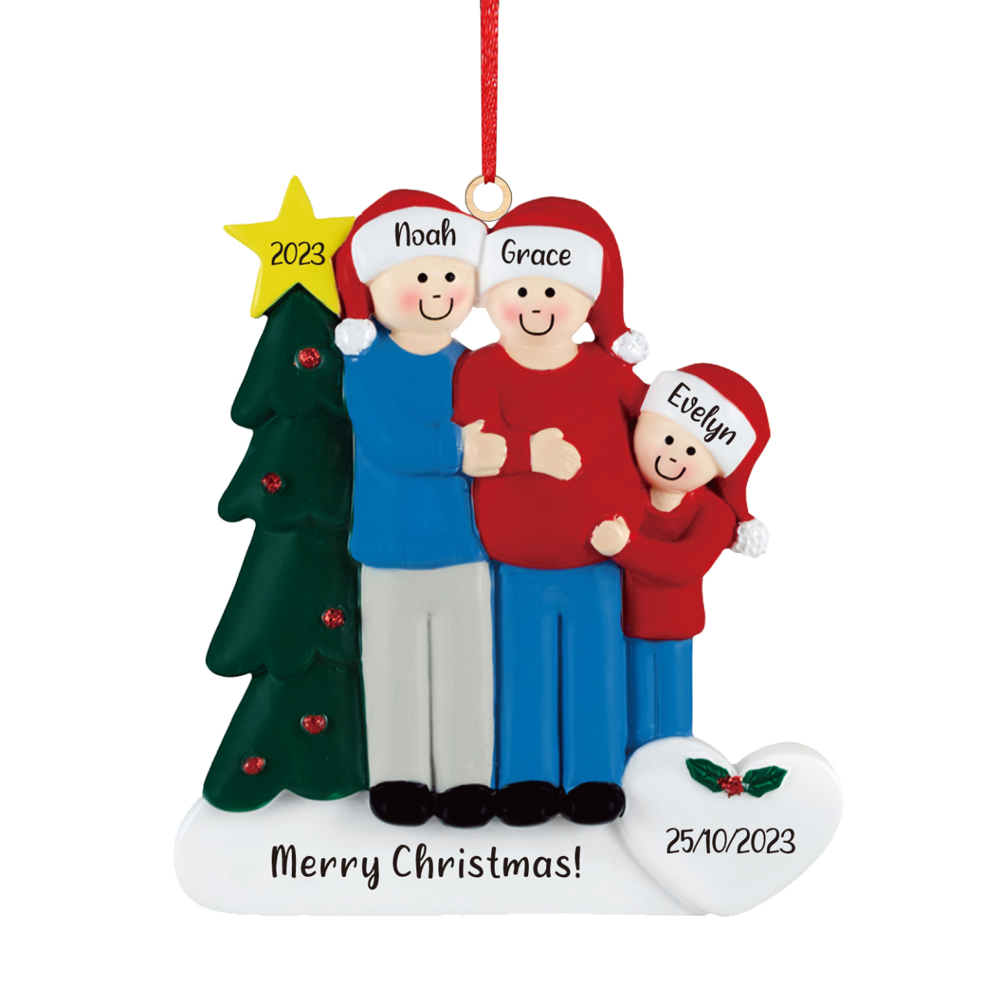 3 Names - Personalised Wooden Christmas Ornaments Customised Text & Date Xmas Decor Gifts for Family Friends-Jessemade AU