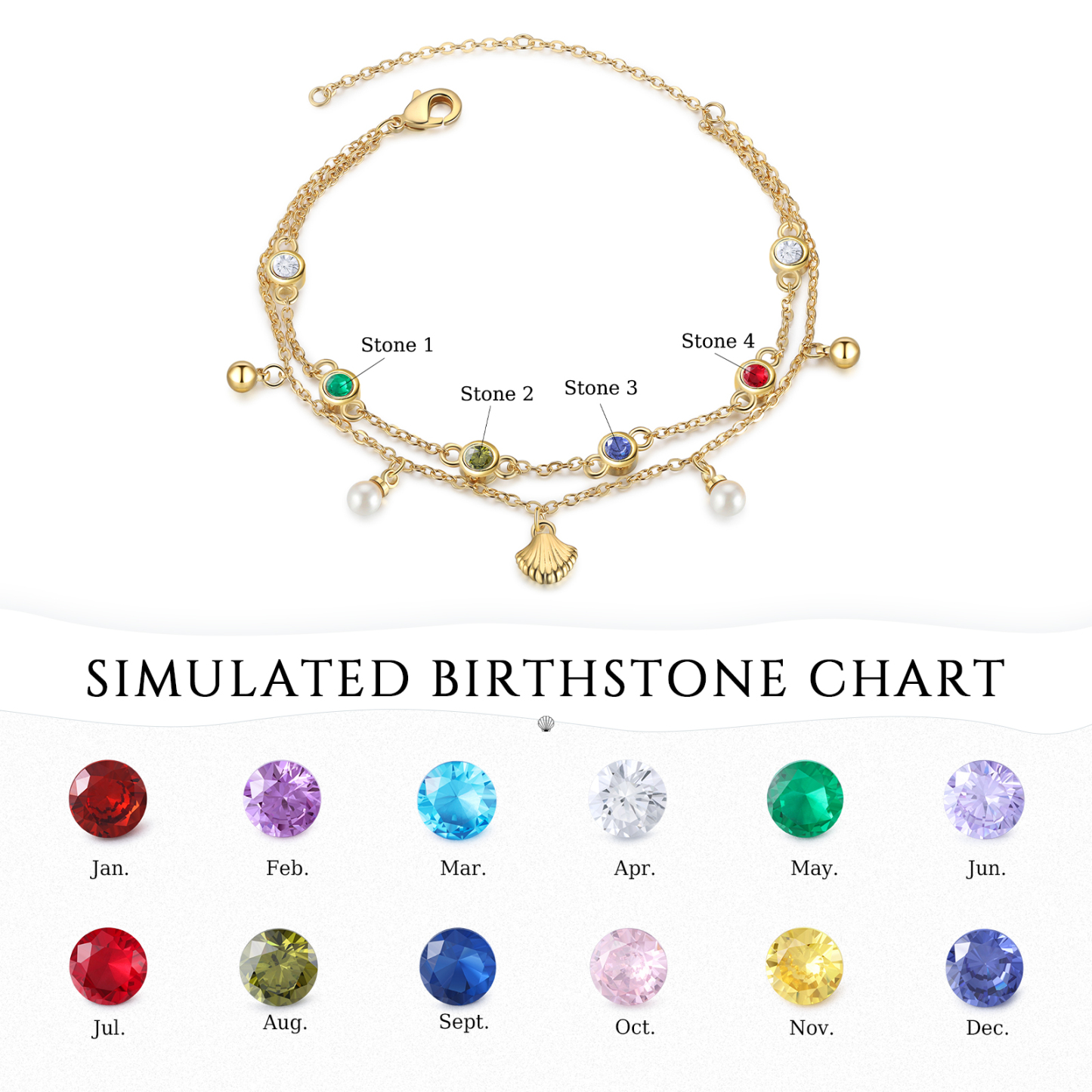 Personalised Women's Bracelet Custom 4 Birthstones Bracelet Gold Adjustable Bracelet Birthday Gift for Her-Jessemade AU