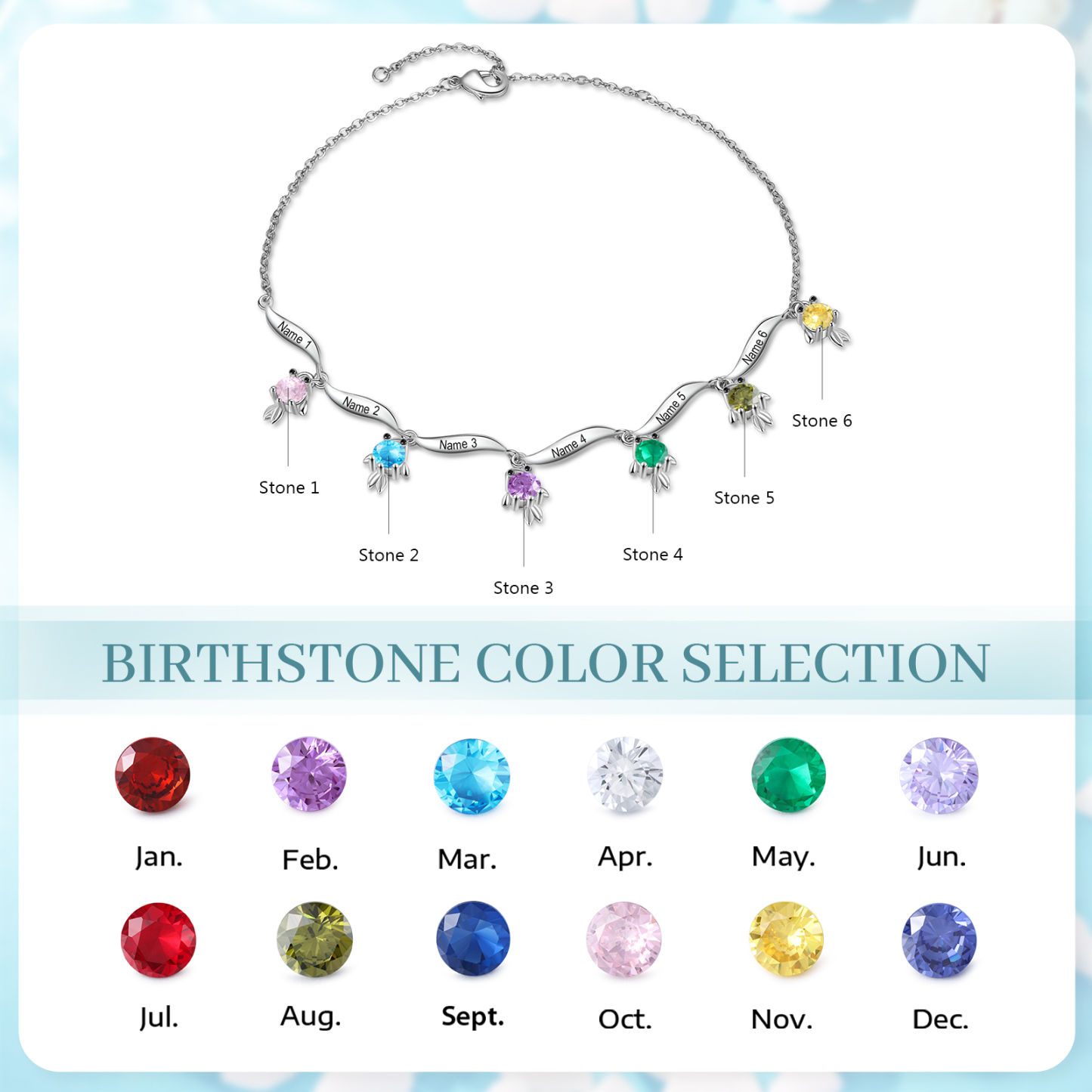 6 Names - Personalised Women's Anklet Customised Birthstones & Names Anklet Fish Anklet Birthday Gift for Her-Jessemade AU