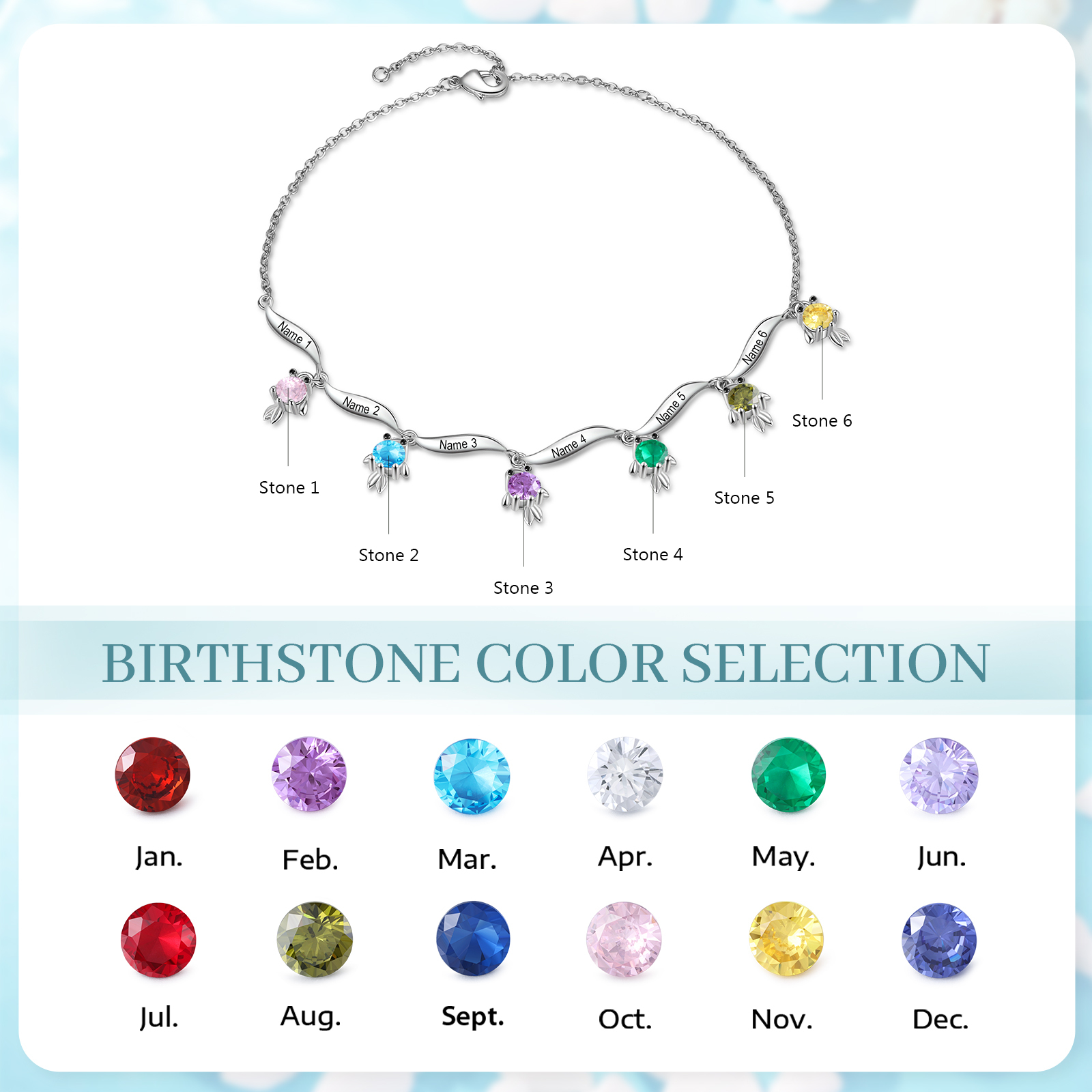 6 Names - Personalised Women's Anklet Customised Birthstones & Names Anklet Fish Anklet Birthday Gift for Her-Jessemade AU