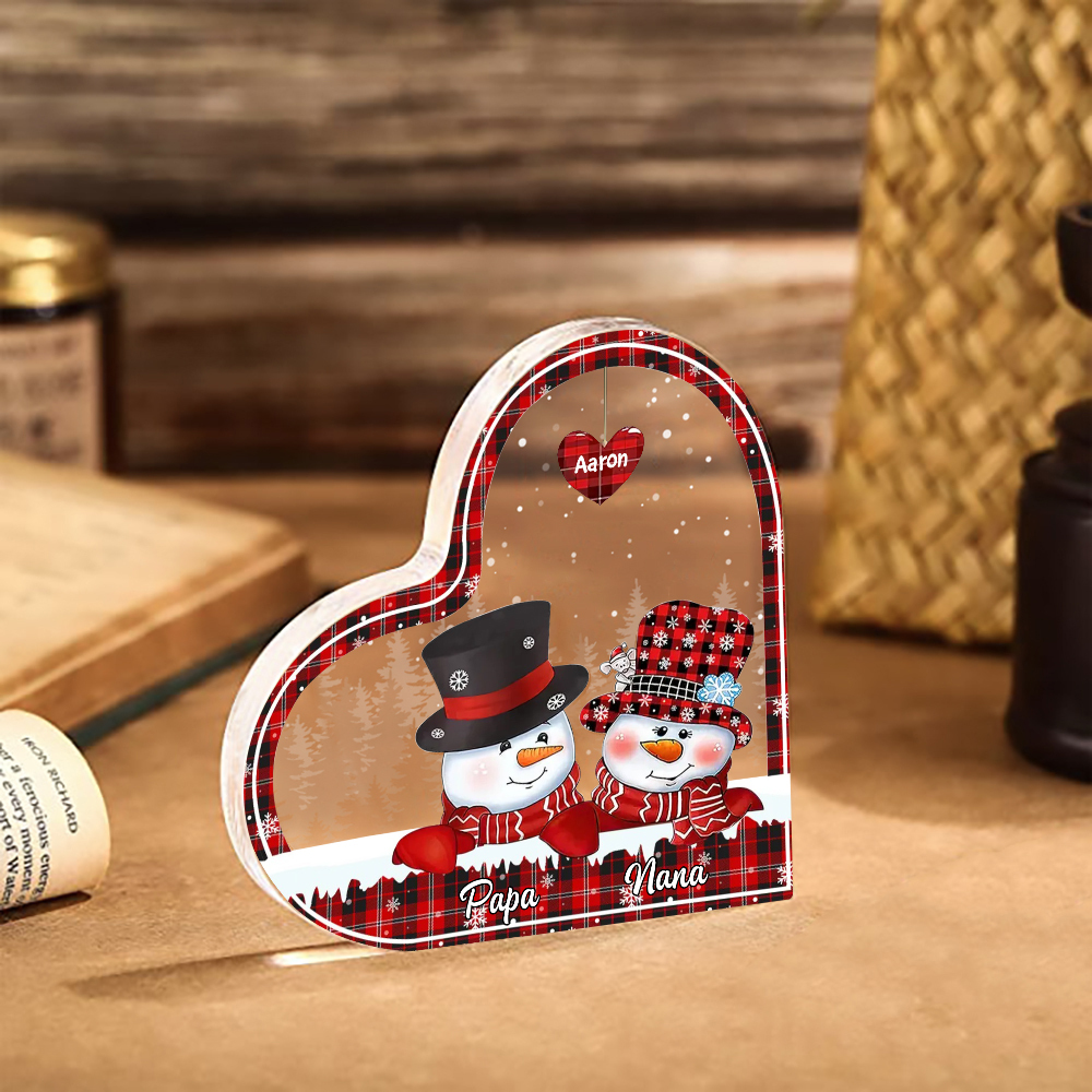 Acrylic Heart Keepsake Customised 3 Names Christmas Snowman Decor Personalised Gifts for Grandma Mum-Jessemade AU
