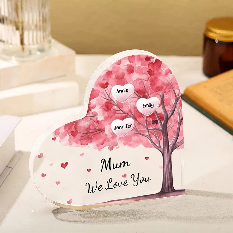 3 Names - Personalised Acrylic Heart Keepsake Custom Text Pink Tree Ornaments Gifts for Grandma/Mother-Jessemade AU