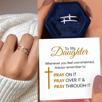 To My Daughter Twin Band Cross Ring "Pray Through It"-Jessemade AU