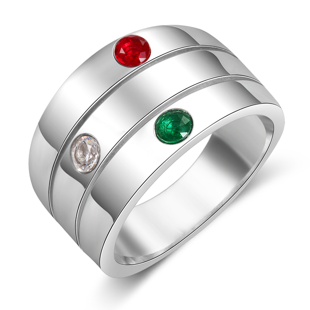 Personalised Mothers Ring With 3 Birthstones Engraved Names Ring Gift For Women-Jessemade AU