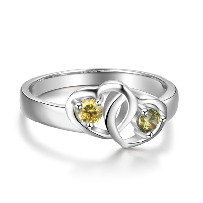 Promise Ring Personalised with 2 Hearts Birthstones Ring Engraved 2 Names Gifts for Her-Jessemade AU