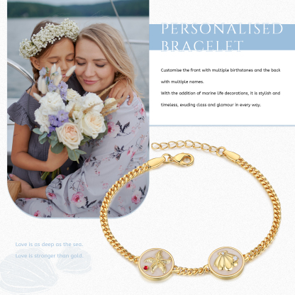 Personalised Women's Bracelet Customised 2-5 Names & Birthstones Bracelet Ocean Element Gift for Her-Jessemade AU