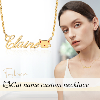 Personalised Cat Necklace Custom 1 Name Necklace Gift For Women-Jessemade AU